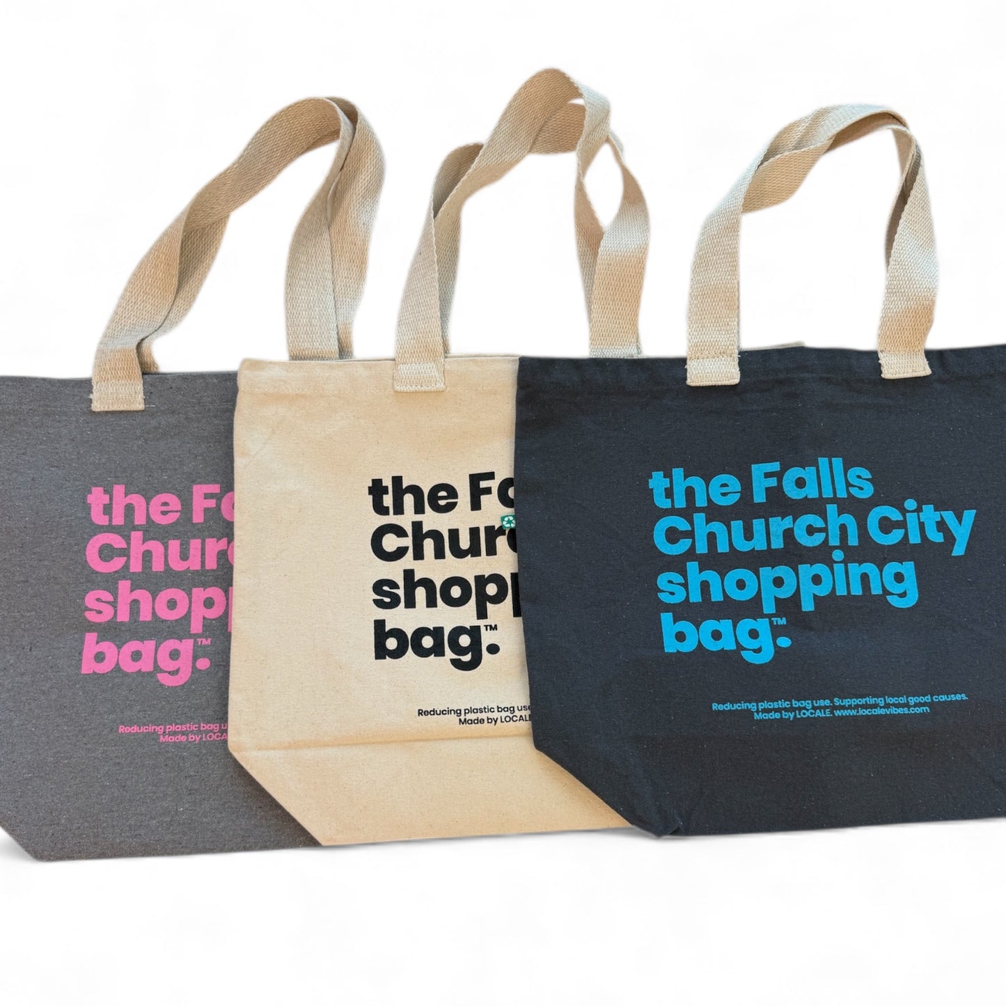 LOCALE Reusable Canvas Tote — Light Ash Grey / Electric Pink — Printed in the USA