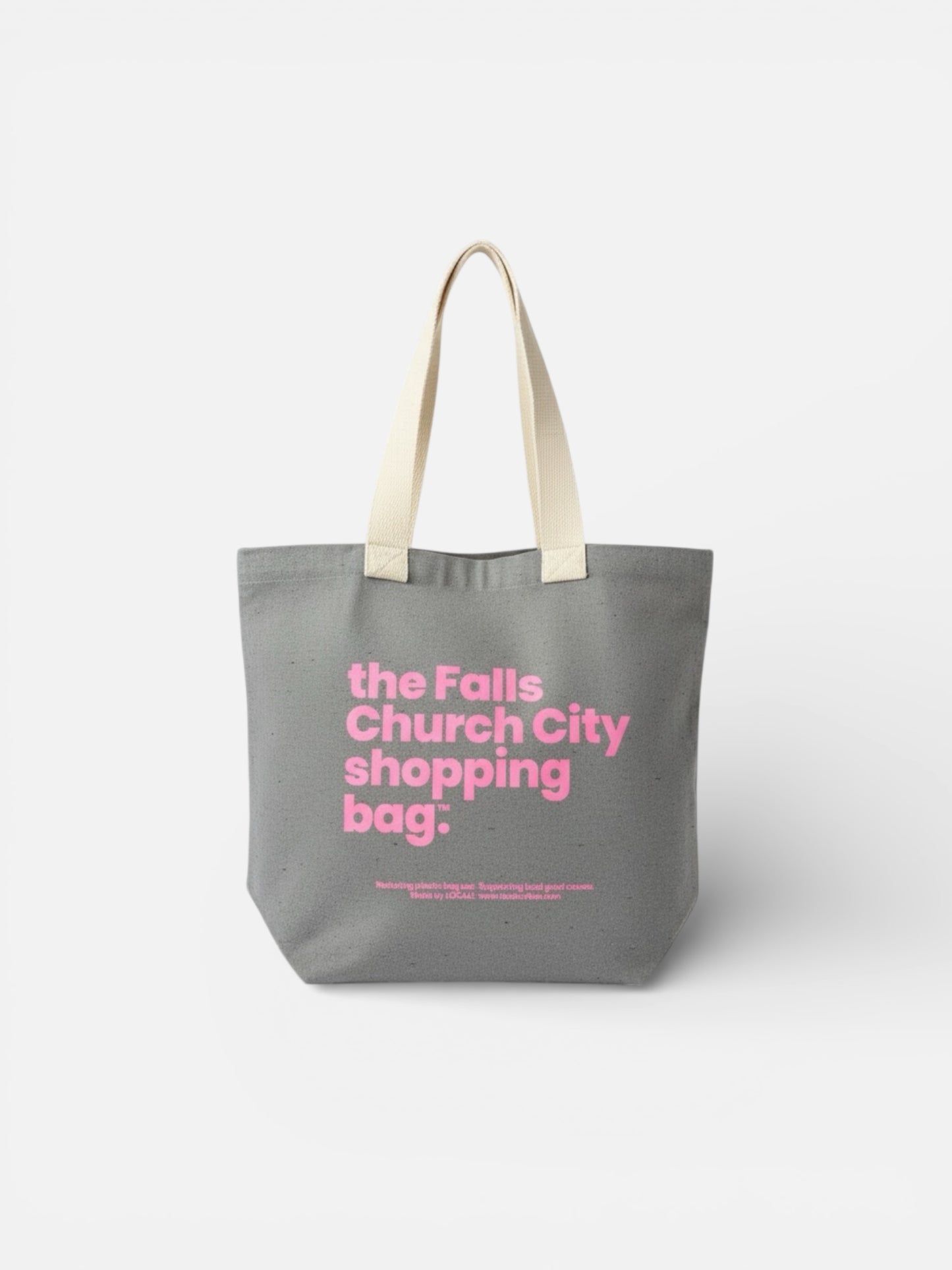 LOCALE Reusable Canvas Tote — Light Ash Grey / Electric Pink — Printed in the USA